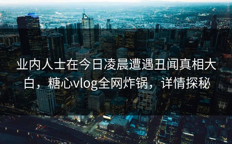 业内人士在今日凌晨遭遇丑闻真相大白，糖心vlog全网炸锅，详情探秘