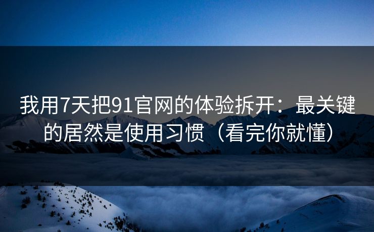 我用7天把91官网的体验拆开：最关键的居然是使用习惯（看完你就懂）